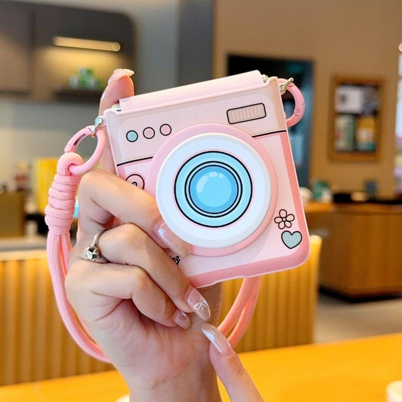 Built-in Magnetic Camera Style with Bracelet Leather Hinge Protective Case For Samsung Galaxy Z Flip 7 flip7 Lens Protect Cover