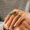 Französischer Retro Edelstahl Schmuck mit eingelegtem Türkis Afrikanischem Türkis Tigerauge Ring für Damen