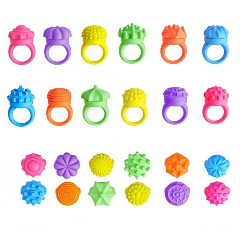 6Pcs Colorful Rotating Spinner Ring Sensory Texture Toy For Children Soft Silicone Color Cognition Toy For Relaxation