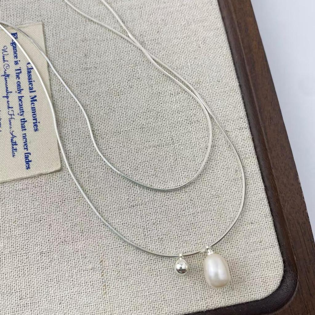 Collana Minimalista a Doppio Strato con Perle d'Acqua Dolce