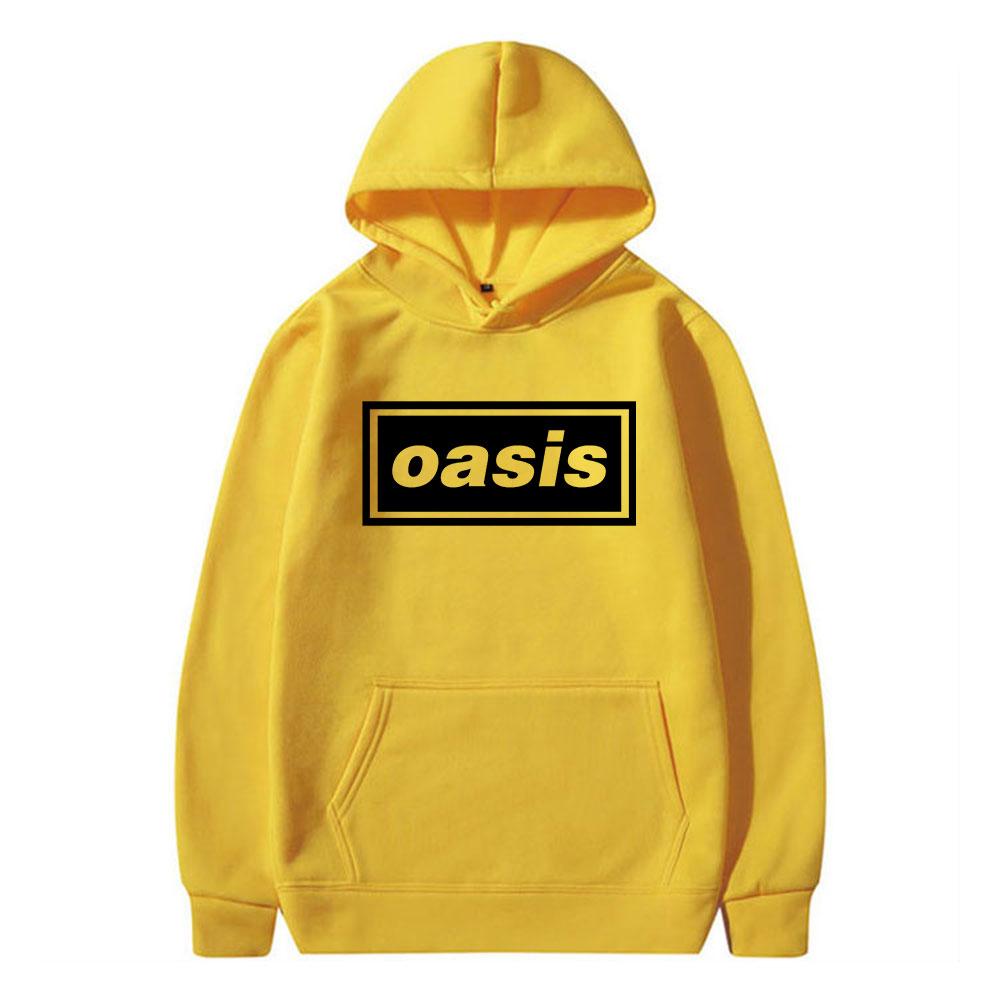 The Hooded Sweatshirt with the Logo of the Rock Band "Oasis", Suitable for Both Men and Women, Featuring a Trendy Hip-hop Style.
