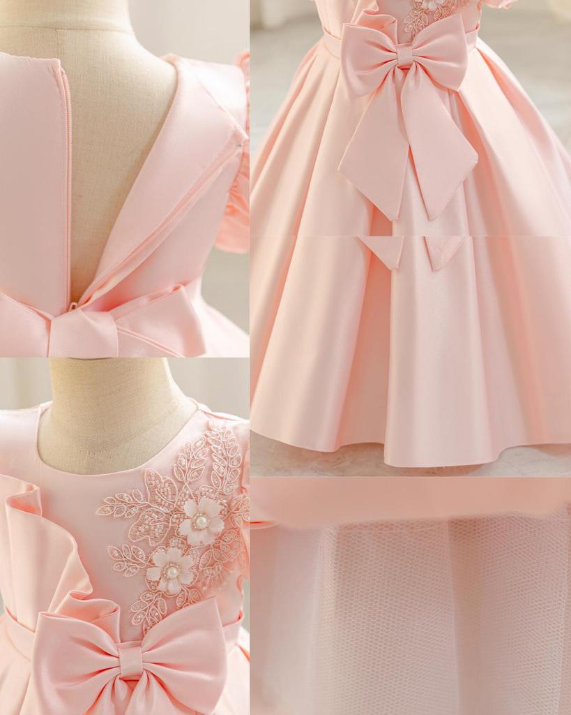 2025 Baby & Toddler Bow Puff Sleeve Birthday Party Princess Dress