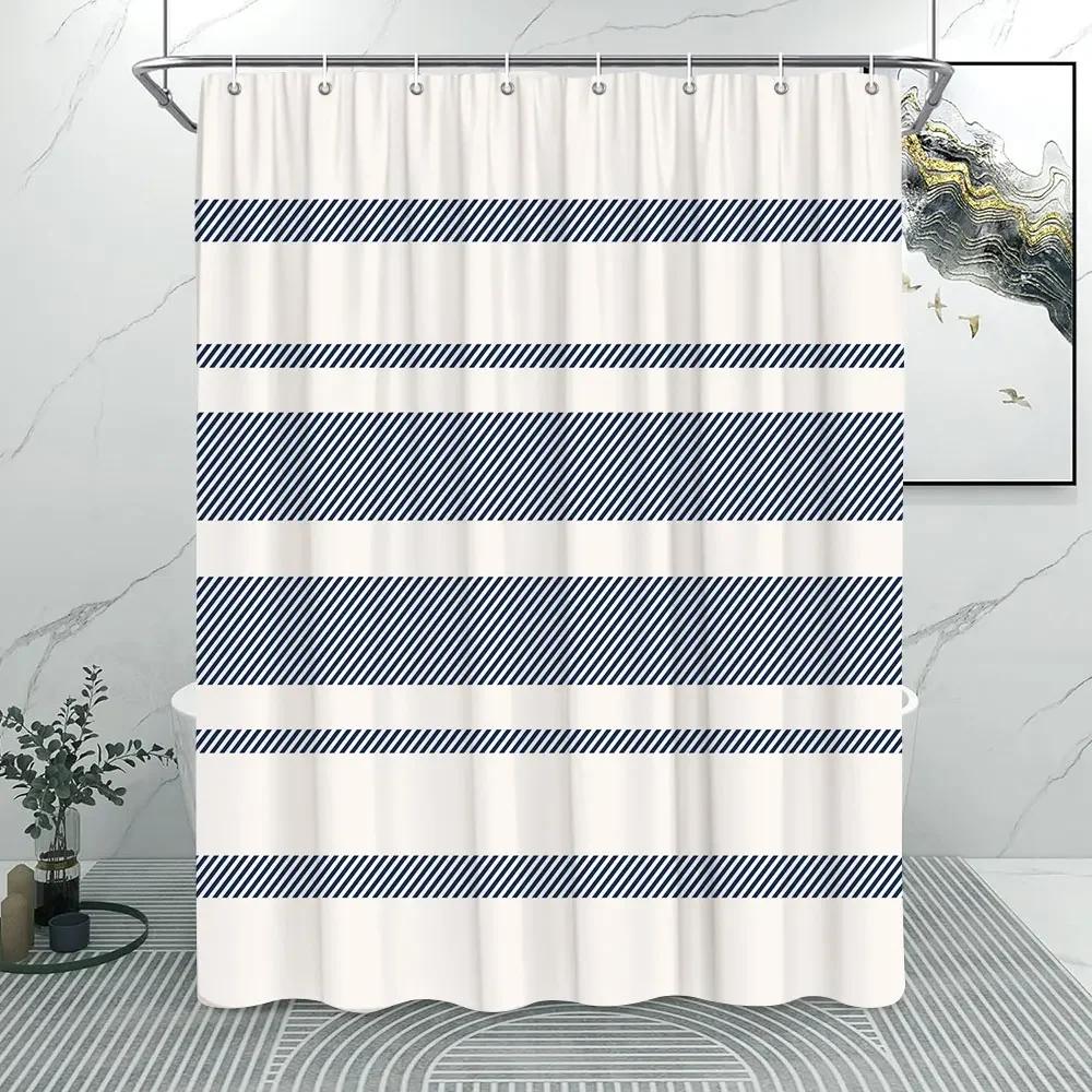Abstract Line Minimalist Shower Curtain Washable Cloth Bath Curtain Fabric Rustic Striped Baths Curtain Farmhouse Bathroom Decor