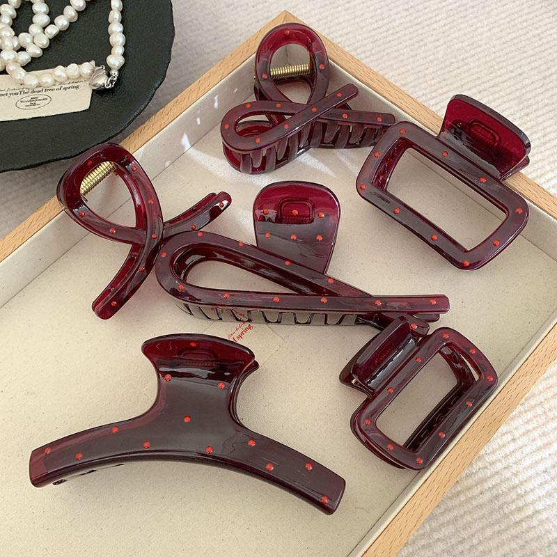 Vintage Zarte Geometrische Ausgehöhlte Gepunktete Fuchsienfarbene Haarklammer Schlichte Mode PVC Große Haarklammer Haaraccessoires