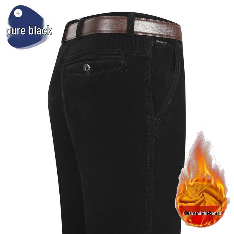 Men's Autumn/Winter Thickened Velvet Corduroy Pants - Middle-Aged & Elderly Casual Loose Fit.