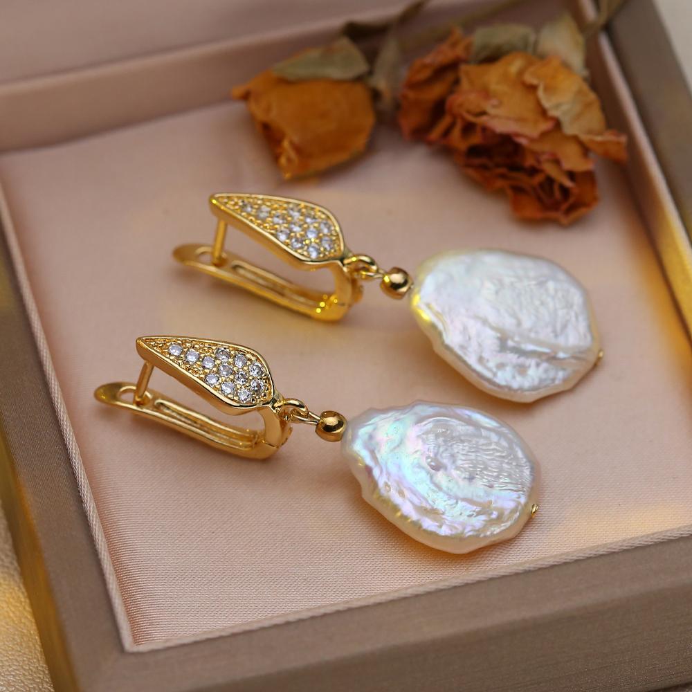 SENIKO Přírodní sladkovodní velké barokní perlové náušnice Módní kubické zirkonové perlové náušnice pro ženy, párty šperky