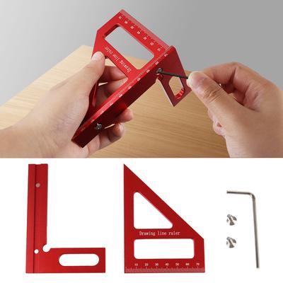 Hochpräzises Layout-Messwerkzeug Aluminiumlegierung Gehrungswinkel Dreiecklineal Holzbearbeitungswinkel Gradmesser 45/90 Grad 3D Mehrwinkel-Messlineal