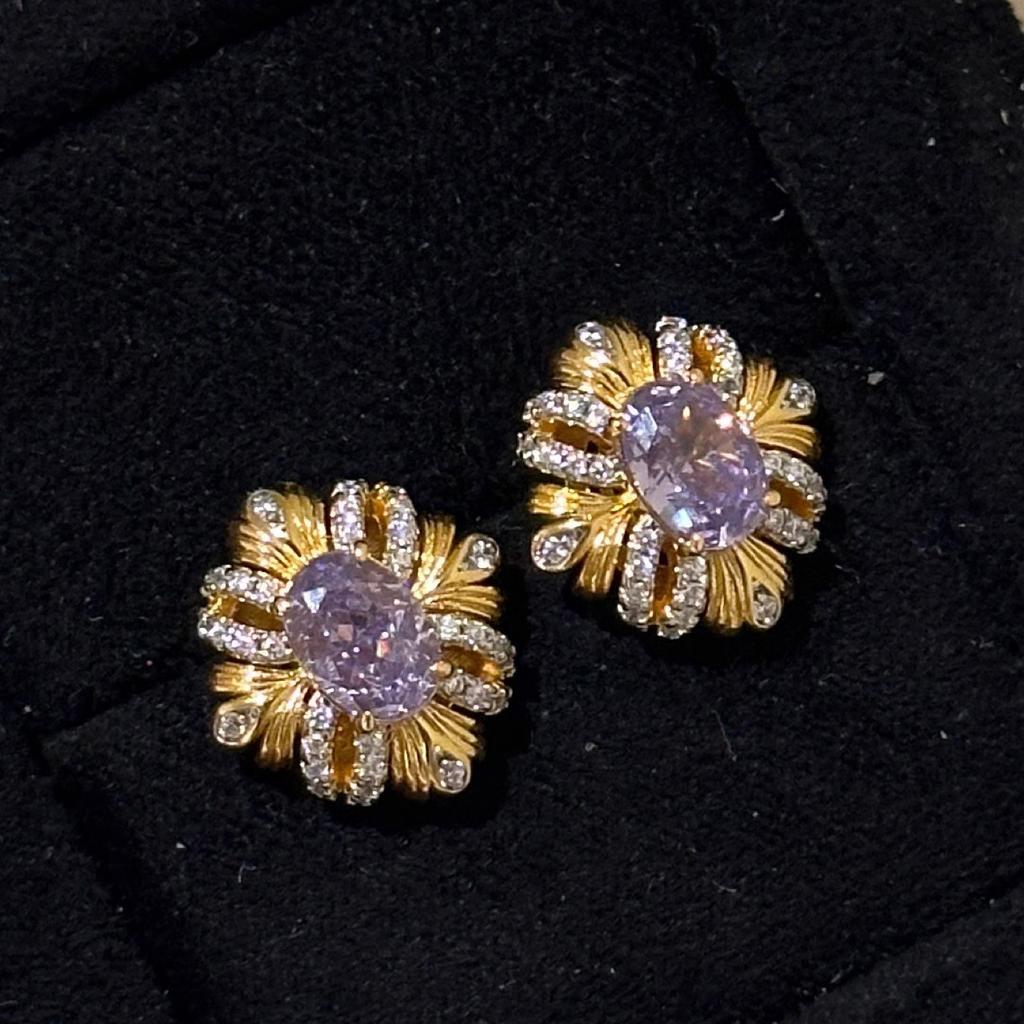 Vintage Bauhinia Ribbon Ring Noble And Elegant Purple Zircon Necklace Temperament Exquisite Stud Earrings Haute Couture Color Treasure Set