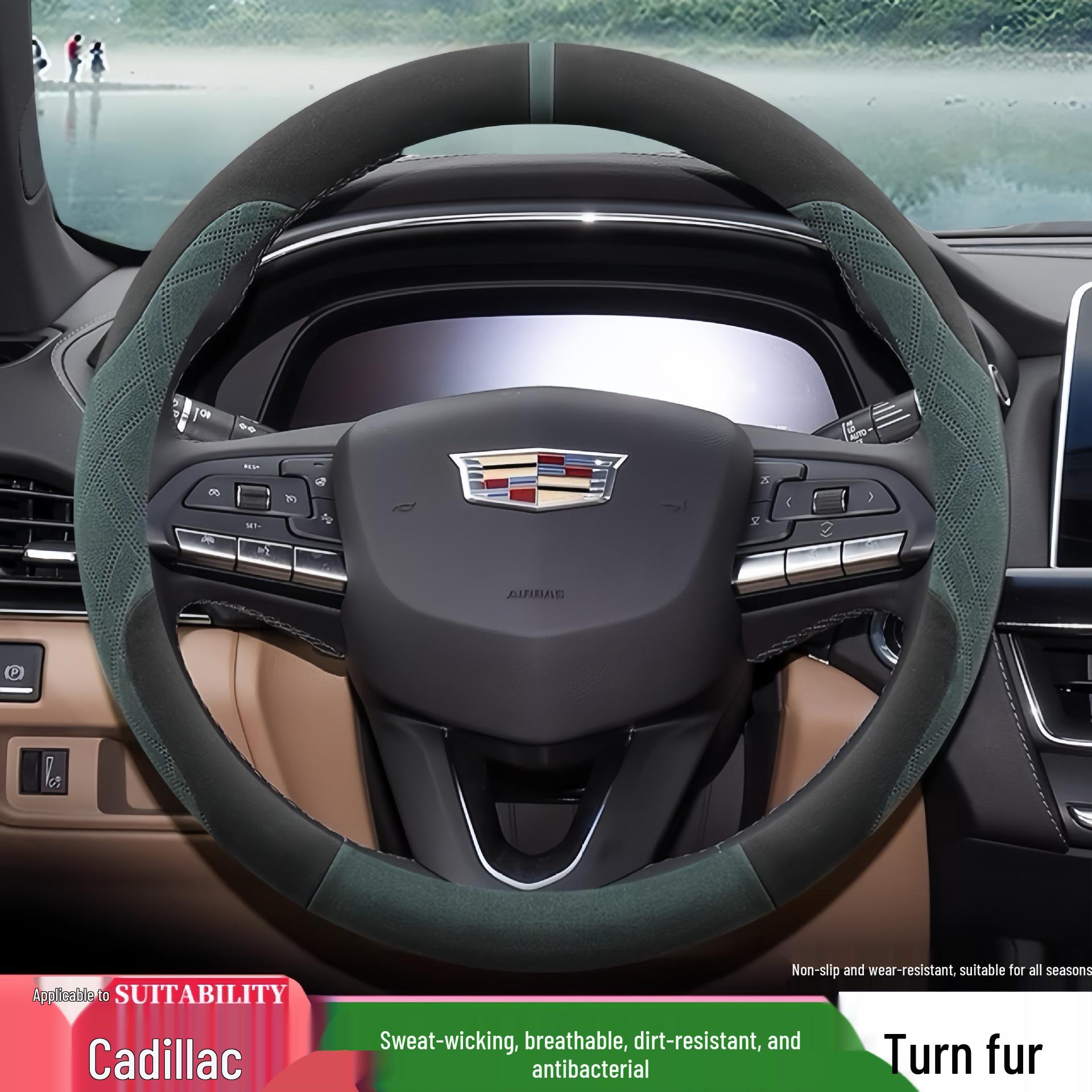 

Cadillac Suede Steering Wheel Cover for CT4, CT5, CT6, XT4, XT5, XT6, XTS, ATSL SRX/GT4 чорний/червоний