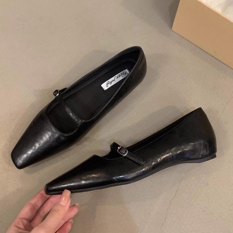 Fashion SUOJIALUN 2024 Autumn Women Flat Shoes Fashion Square Toe Shallow Slip On Single Shoes Soft Flat Heel Outdoor Dress Baot Shoes