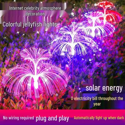 Solar Jellyfish Color-Changing Outdoor Garden Light - Waterproof Fiber Optic Stake for Rural Courtyard or Balcony.