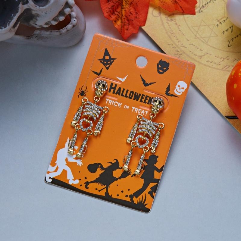 Skull Stud Drop Earrings Pair, Halloween Alloy Statement Jewelry for Costume Styling, Stage Looks and Theme Parties