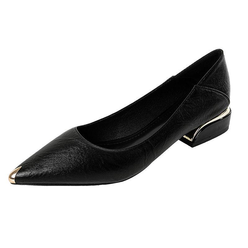 Pointed Single Shoes Women's 2025 Tooling Work Leather Shoes Thick Heel Not Tired Feet Women's Shoes Soft Sole Professional Work Shoes Women's Black