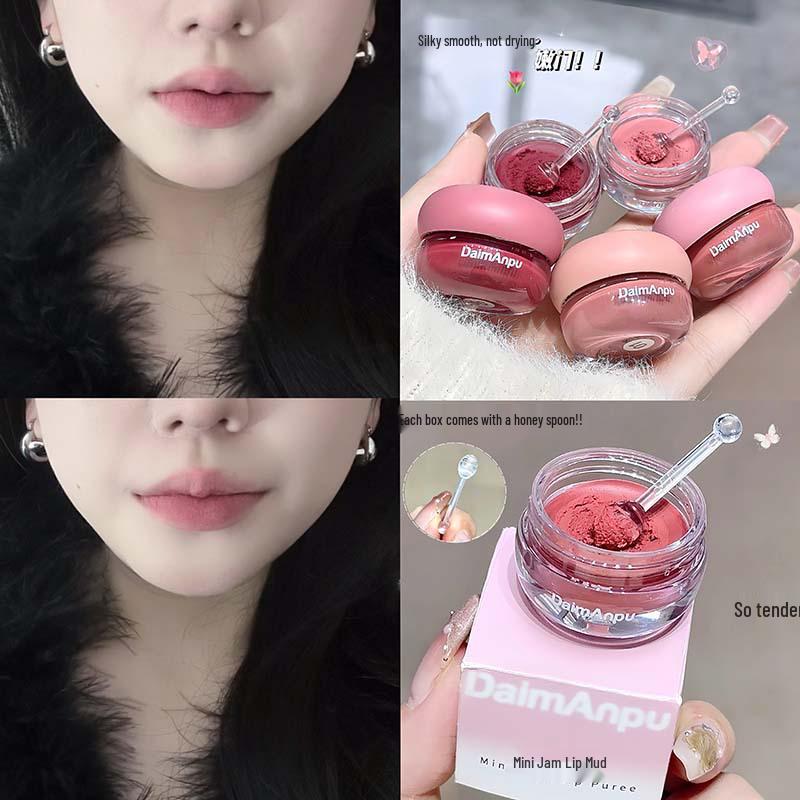 DAIMANPU Mini Jam Lip Mud: Whitening Matte Nude Makeup Gloss Lipstick for Students and Parties.