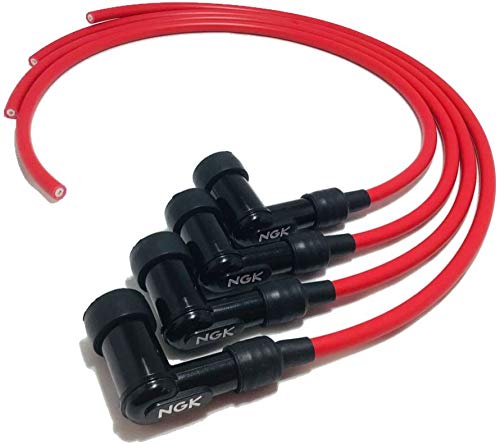 Spark Plug Cap and Spark Plug Wire Set (Red) for Zephyr 400, 750, Z400FX, Z550FX, GPZ400F, Z400GP, Z1R, Z650, Z750FX, etc.