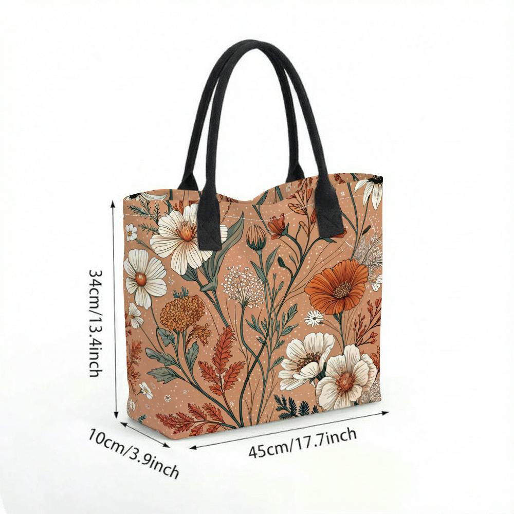  Floral Print Canvas Tote Bag Large Capacity Handbag for Daily Shopping Travel Casual Portable Women Shoulder Bag