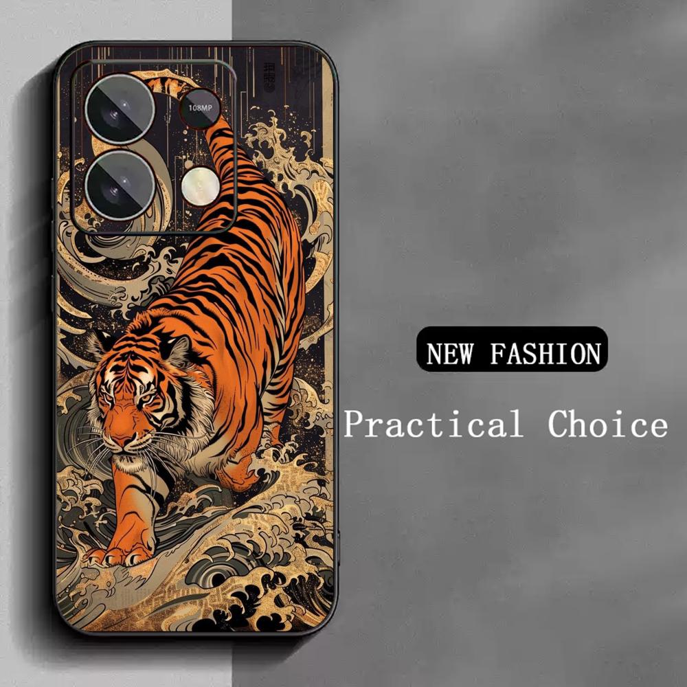 

White Tiger japan art painting pattern Phone Case For Redmi Note 14 13 12 11 Pro Plus S 5G 14C A3 Soft Black Phone Cover Redmi Note 14 Pro+ 5G (Global)