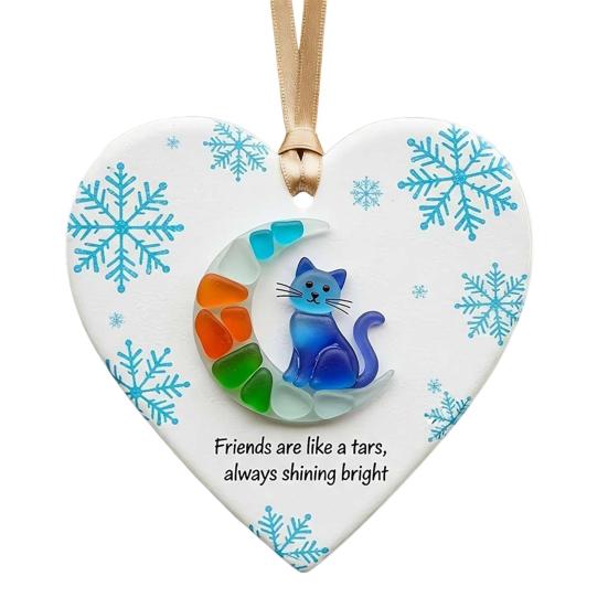 Heart-Shaped Sea Glass Friendship Ornament Handmade Sea Glass Art Christmas Animal Ornament Friendship Keepsake for Best Friends