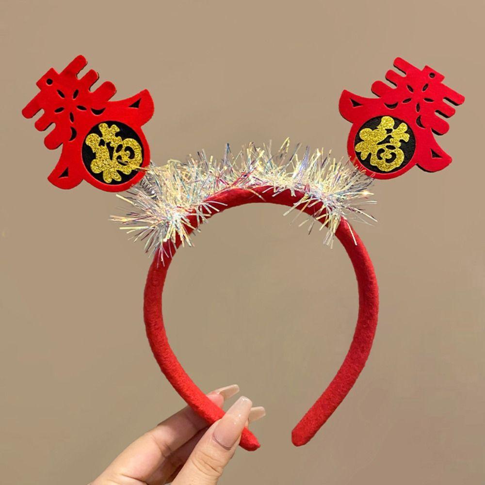 Cartoon 2024 Happy New Year Headband Red Hairband New Year Headdress Lovely Dragon Headband  Girl