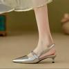 Summer New Shallow Mouth Pointed Toe Stiletto Heel Back Empty One Word Buckle Strap High Heels Baotou Sandals Women