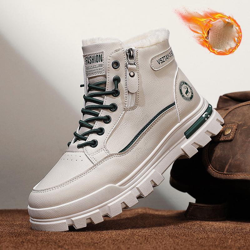Autumn Winter Plush Thick Warm Men's Cotton Shoes Trendy Outdoor High Top Male Snow Boots