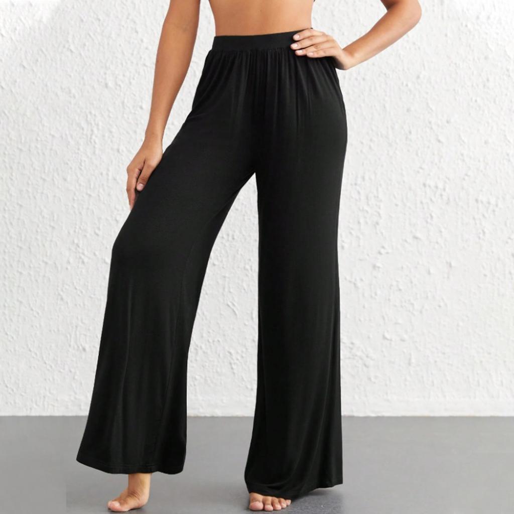 Women's Fashionable Casual Home High,waisted Wide,leg Trousers With A Flowing Drape.