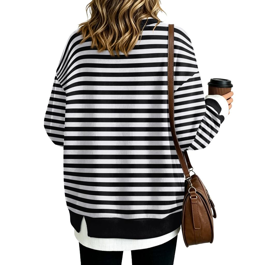 Damen Locker geschnittenes Langarm-Sweatshirt mit Streifen und Look