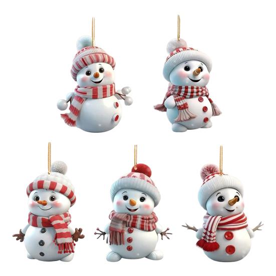 Wooden Christmas Snowman Ornaments Cartoon Snowman with Hat And Scarf Christmas Tree Ornament for Winter Farmhouse Holiday Party Decor