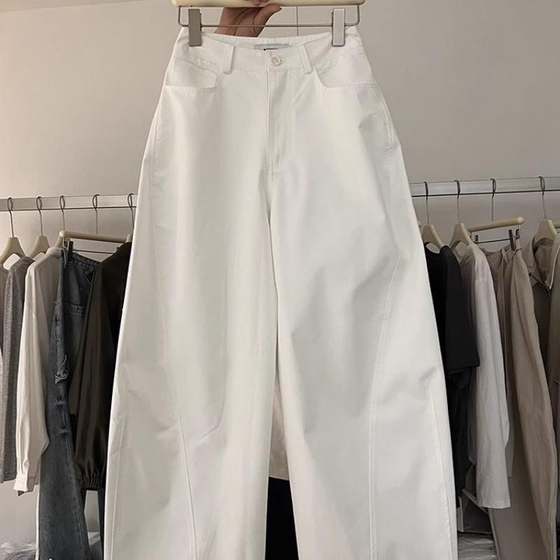 

Korean Style Curve Blade Casual Pants for Women - Spring/Fall 2026, Plus Size, Loose, Hip Covering, Slimming, Versatile Wide Leg Long Pants XL белый