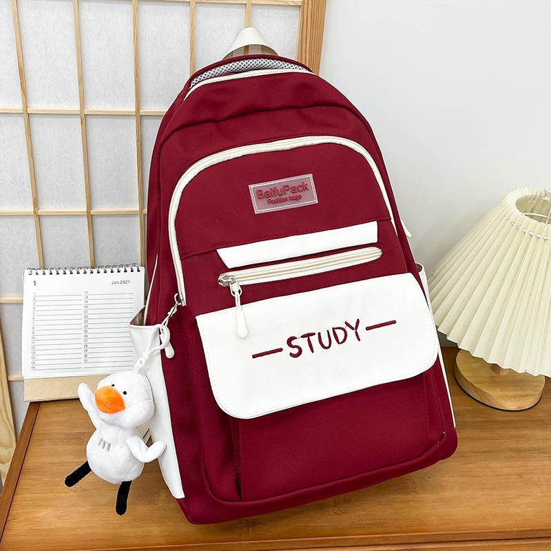 School Bag Elementary School Girl Burgundy Junior High School Backpack High School Student College Student Backpack