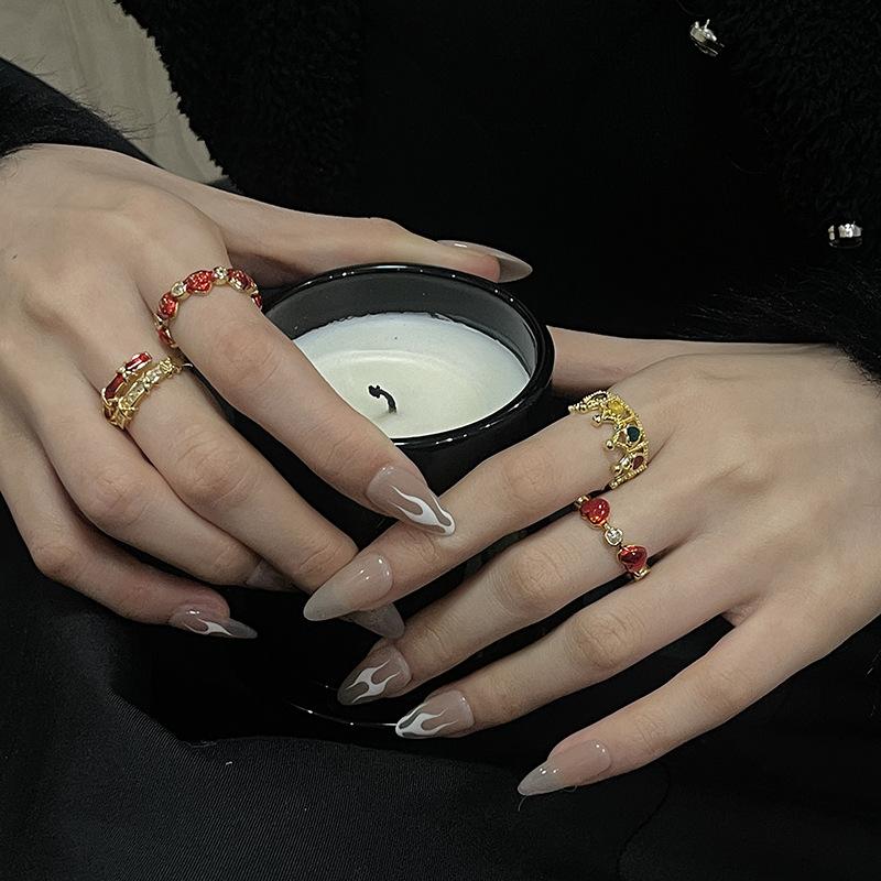 Retro Red Drip Glaze Love Open Ring Women'S Niche Light Luxury Personality High-End Sweet Cool Ring
