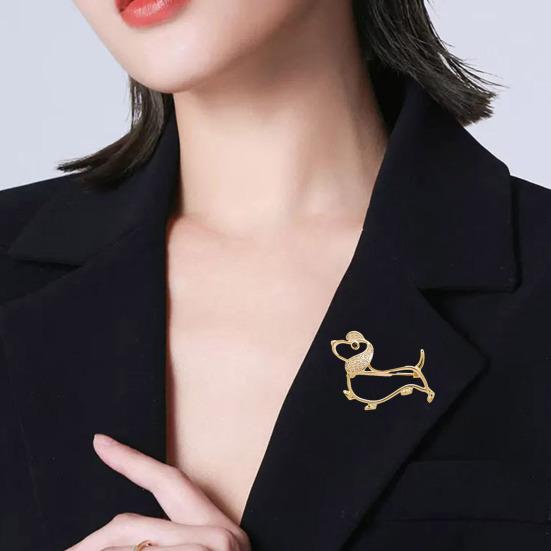 Women Brooch Hollow Design Smooth Polish Puppy Shape Lapel Pin Zinc Alloy Multi-Purpose Badge Scarf Shawl Bag Accessory