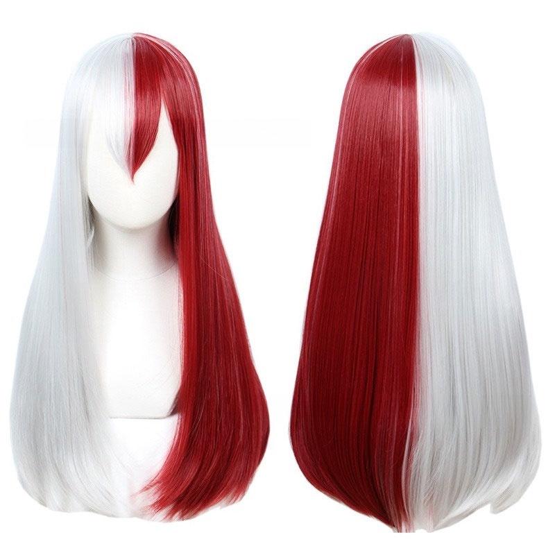 My Hero Academia Cosplay-Perücke für Todoroki- und Bakugo-Fans, 65 cm lang, rot-weiß