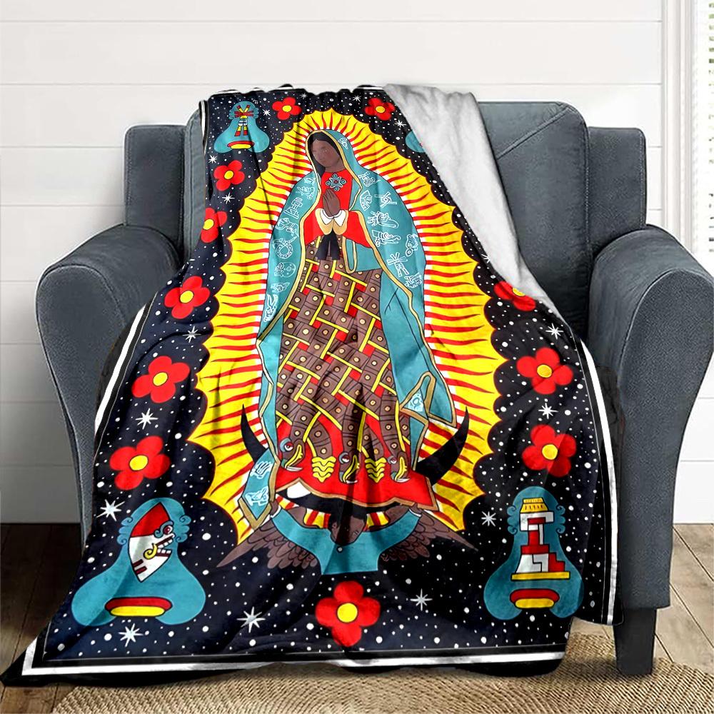 1pc Virgin of Guadalupe Blanket Lightweight Flannel Blanket Throw Blanket For Sofa, Bed, Travel, Camping, Livingroom, Office Yy251015158