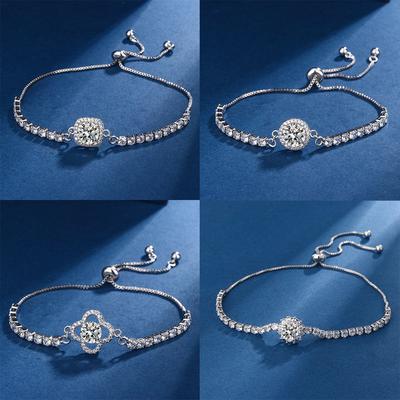 Classic Square Round Clover Bracelet Adjustable Zircon Crystal Woman Minimalist Hand Jewelry