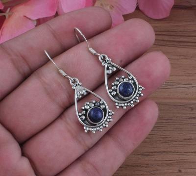 Solid 925 Sterling Silver Lapis Lazuli Gemstone Handmade Designer Earring Dangle Earring Gift For Her Boho Earring