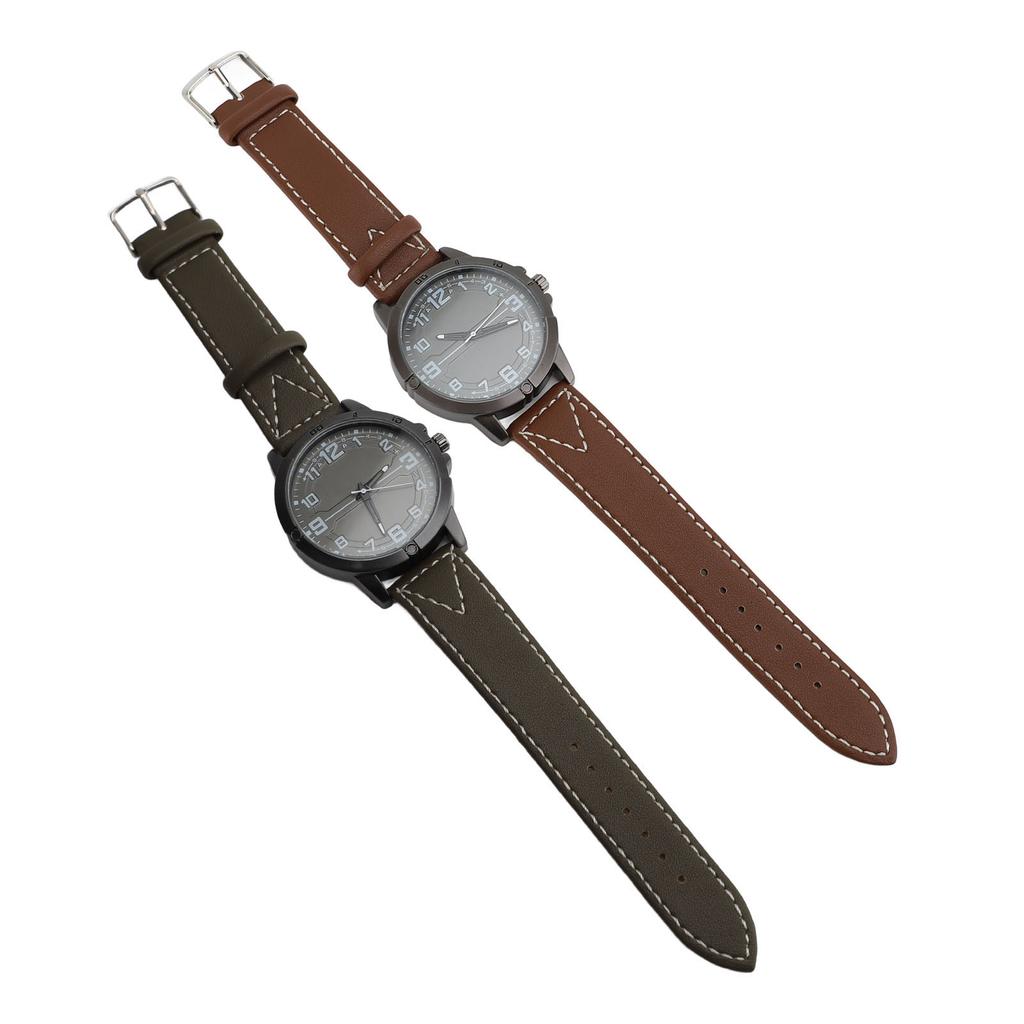 Men Quartz Watch Round Large Dial PU Leather Strap Retro Wristwatch for Daily Life Sports Business P