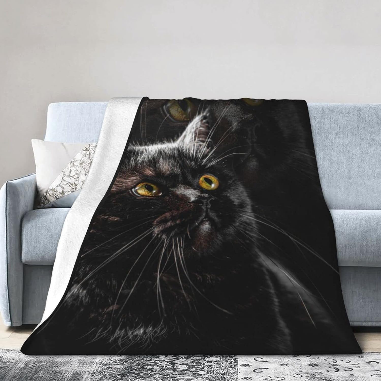 

Black Cat Throw Blanket Soft Cozy Plush Warm Fleece Blanket for Sofa Couch Bed 75x90cm