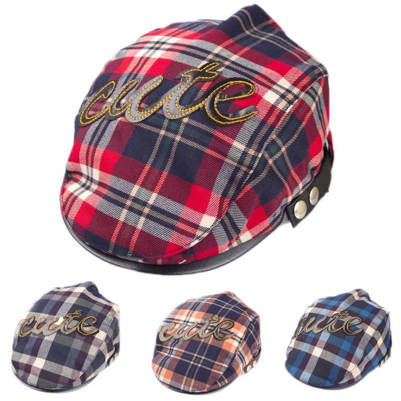 Cute Baby Kids Casquette Infant Flat Peaked Sun Hat Toddler Plaid Beret Boy Cap