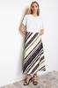 Women's Fashion Multicolored Satin Patterned A-line Midi Length Woven Skirt