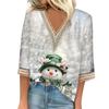 Women's Loose Casual Three-quarter Sleeve V-neck Lace Loose Christmas Print T-shirt Top