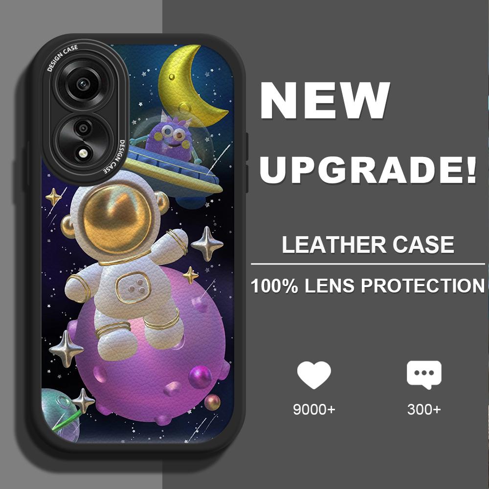 

Мягкий защитный чехол для телефона из искусственной кожи с рисунком астронавта и космоса для OPPO Reno Realme OnePlus OPPO A78 4G чёрный