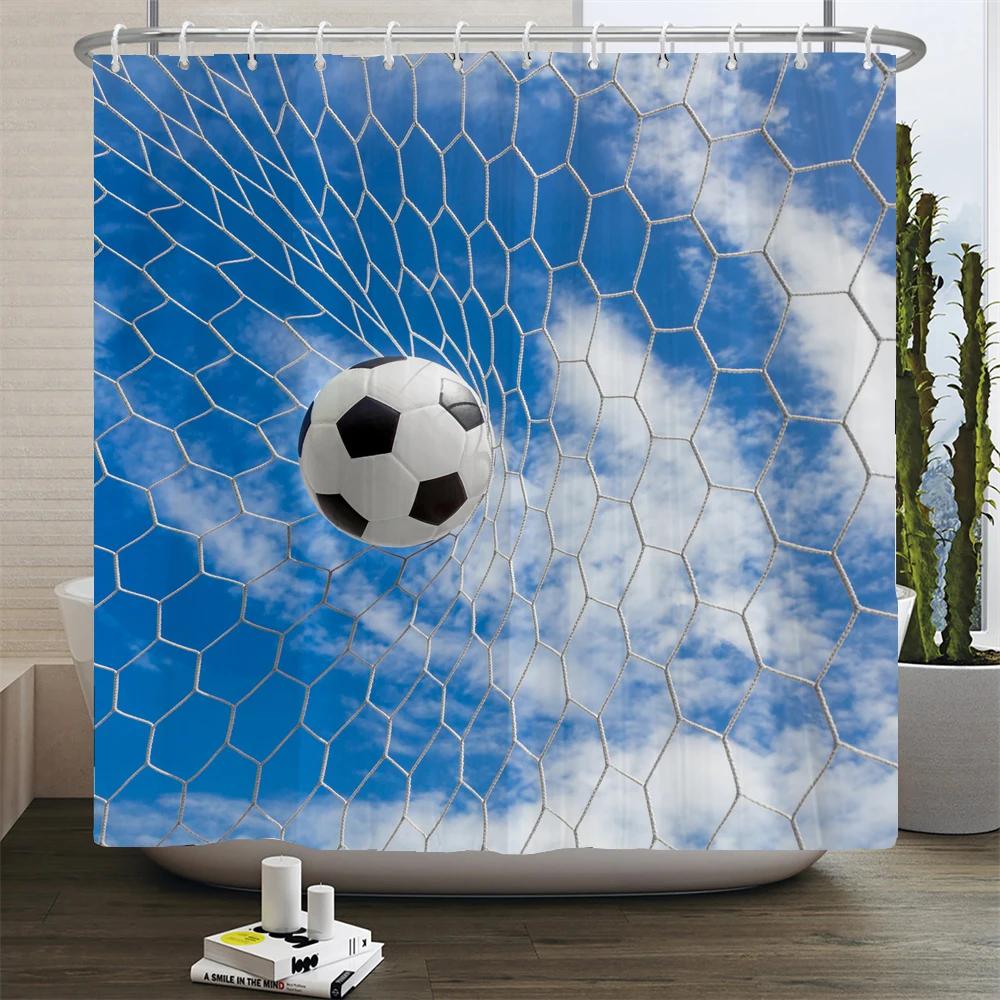 Football Shower Curtain Waterproof Bathroom Curtains Sports Style Print Bath Partition Curtain Decorate Curtains With Hooks