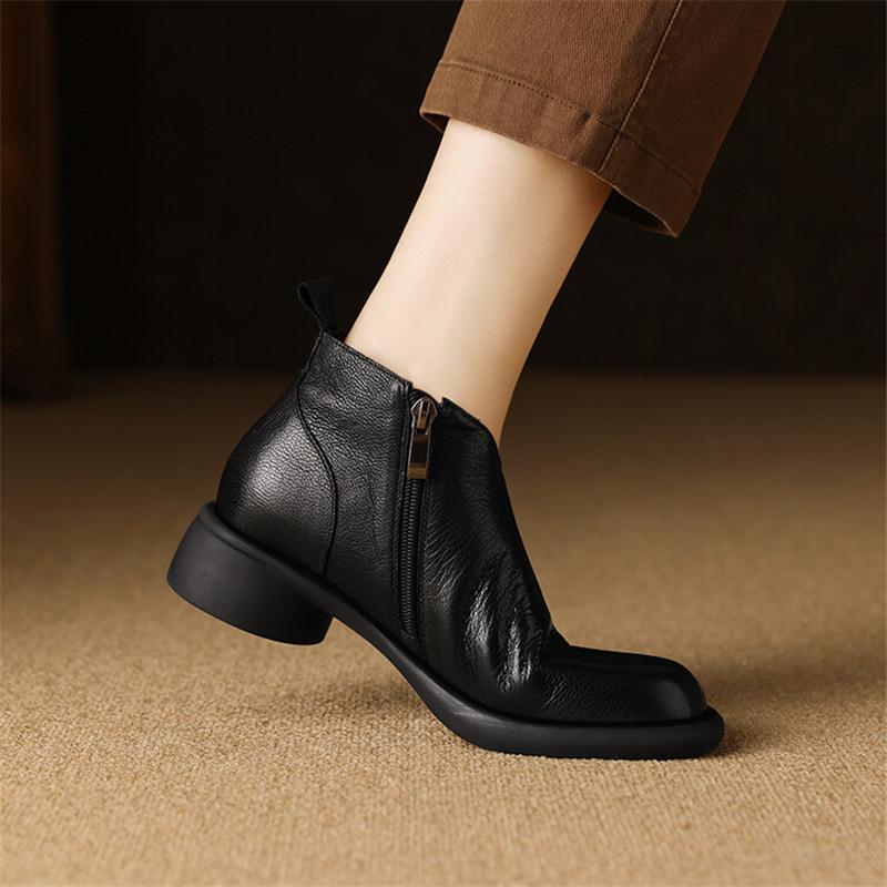 Móda Nové Podzim Zima Pravá Kůže Dámské Boty Módní Kulatá Špička Kotníkové Boty pro Ženy Krátké Boty Boty Hrubý Podpatek Botines Mujer