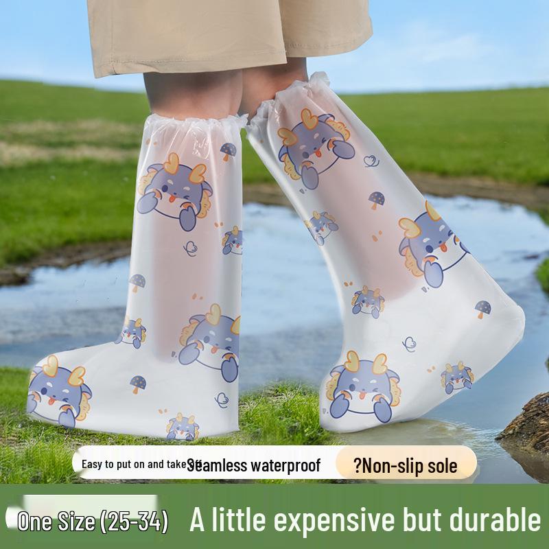 Disposable Transparent Waterproof Non-Slip High-Top Rain Boot Covers for Kids & Adults - Long Leg Protection for Rainy Days
