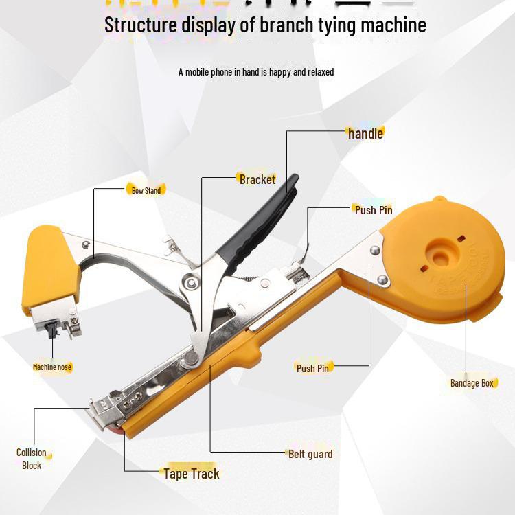 DIY Branch & End Tying Machine Set - Includes Tomato/Cucumber Tie Machine, 10 Straps & Box of Nails