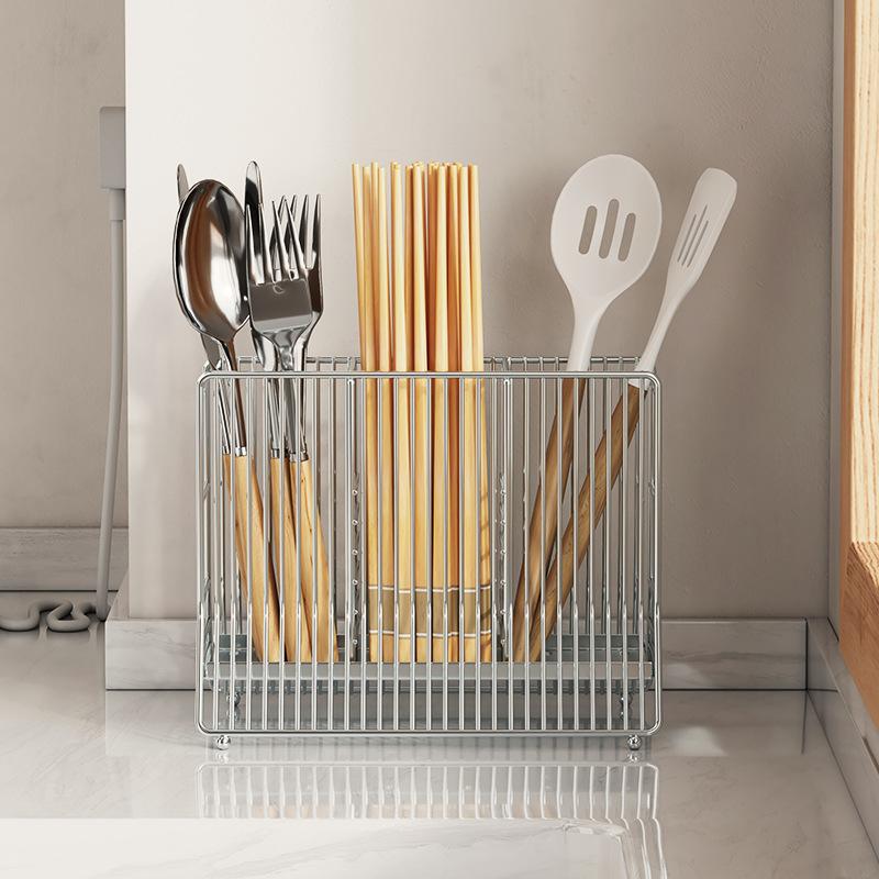 304 Stainless Steel Chopstick Holder - Kitchen Countertop Drainage Storage Rack for Utensils,Modern Chopstick & Spoon Organizer