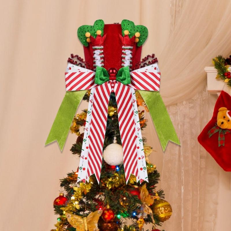 Festive Christmas Elf Hat Tree Toppers Soft Fabric Friendly Decoration For Holiday Parties Family Gatherings