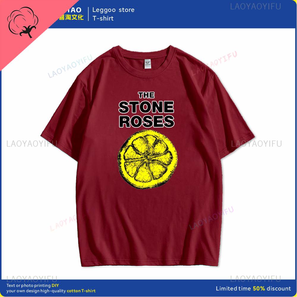 Human stone rose lemon name printed pattern fashion Harajuku trend Street wear Unisex and women universal short-sleeved T-shirt Unisex
