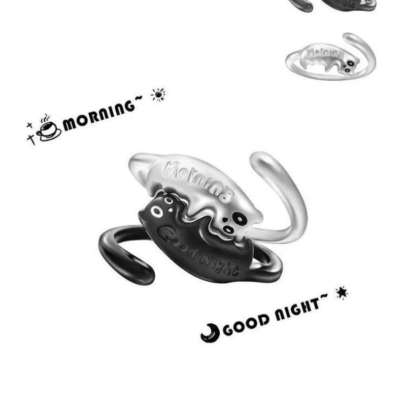 2Pcs Good Morning Good Night Cat Couple Rings, Niche High Sense Unique Creative Design, Love Token Gift for Her